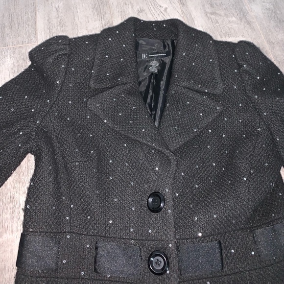 Elegant Black Sequins Wool Coat - Picture 3 of 6